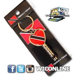 Trinidad Country Flag Heart Shape Metal Keychain & Whistle